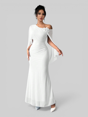 Vestido de Festa Longo Com Capa e Flor Flamesqui
