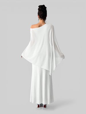 Vestido de Festa Longo Com Capa e Flor Flamesqui