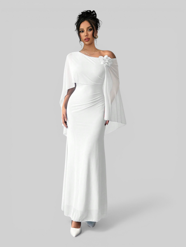 Vestido de Festa Longo Com Capa e Flor Flamesqui