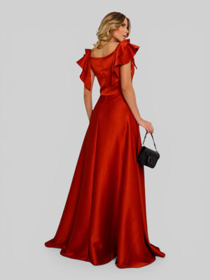 Vestido de Festa Longo com Fenda Camille Babados