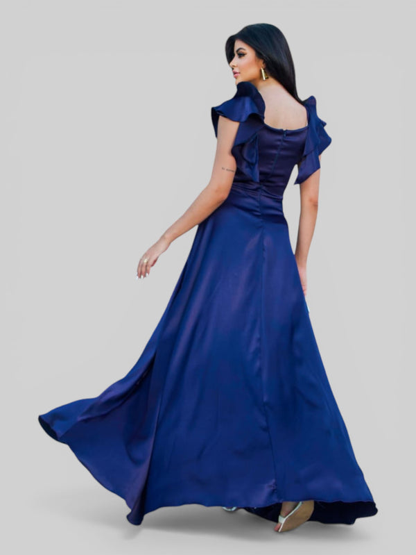 Vestido de Festa Longo com Fenda Camille Babados