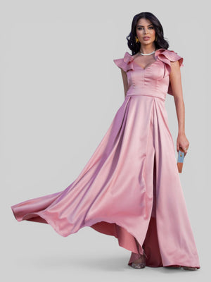 Vestido de Festa Longo com Fenda Camille Babados