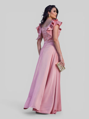 Vestido de Festa Longo com Fenda Camille Babados
