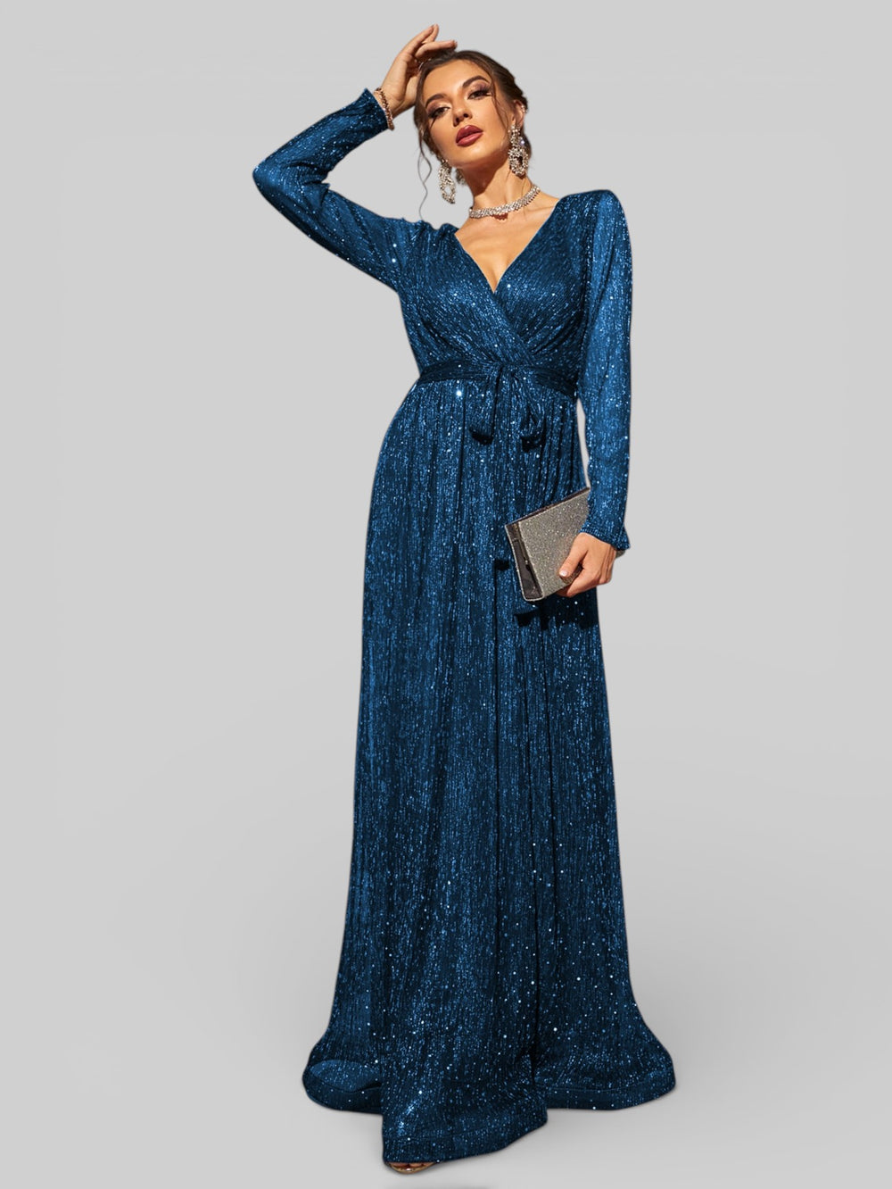 Vestido de Festa Manga Longa com Cinto Laurize