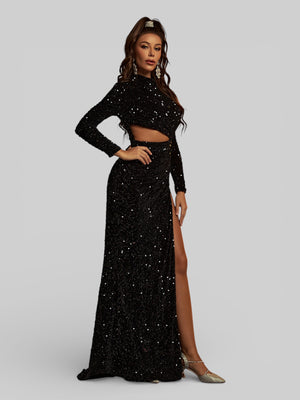 Vestido de Festa Manga Longa Paetê Antonella - Aurea Dress