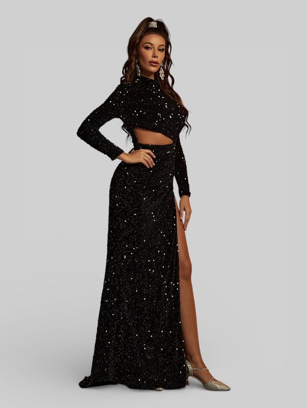 Vestido de Festa Manga Longa Paetê Antonella - Aurea Dress