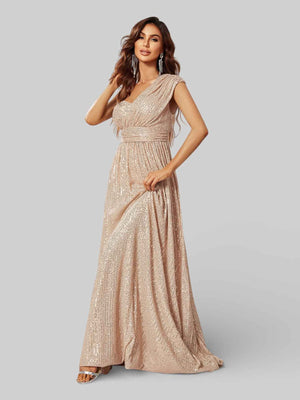 Vestido Longo Lantejoulas Alça Única Paris