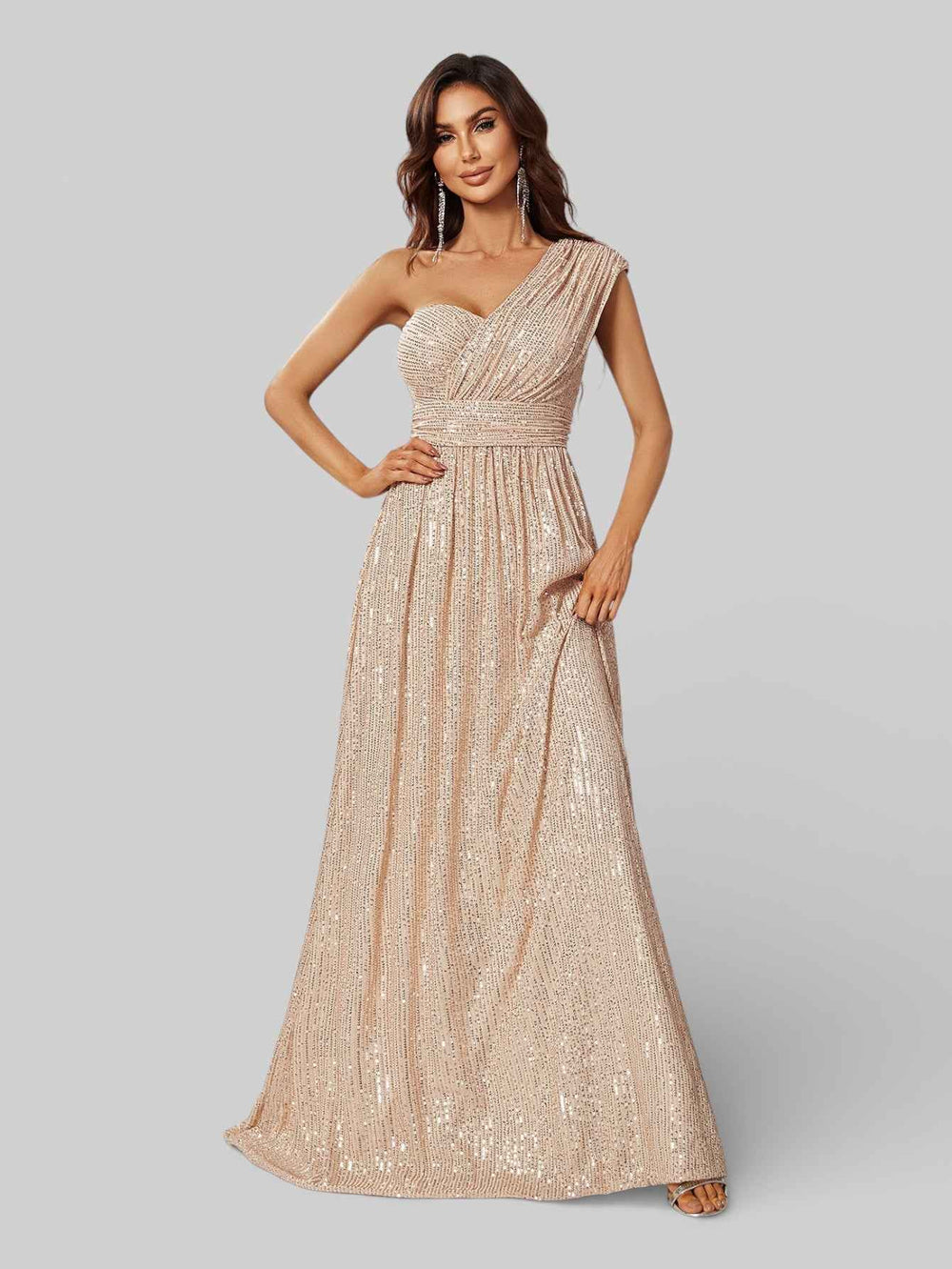 Vestido Longo Lantejoulas Alça Única Paris