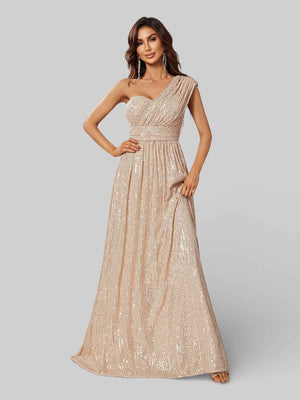 Vestido Longo Lantejoulas Alça Única Paris