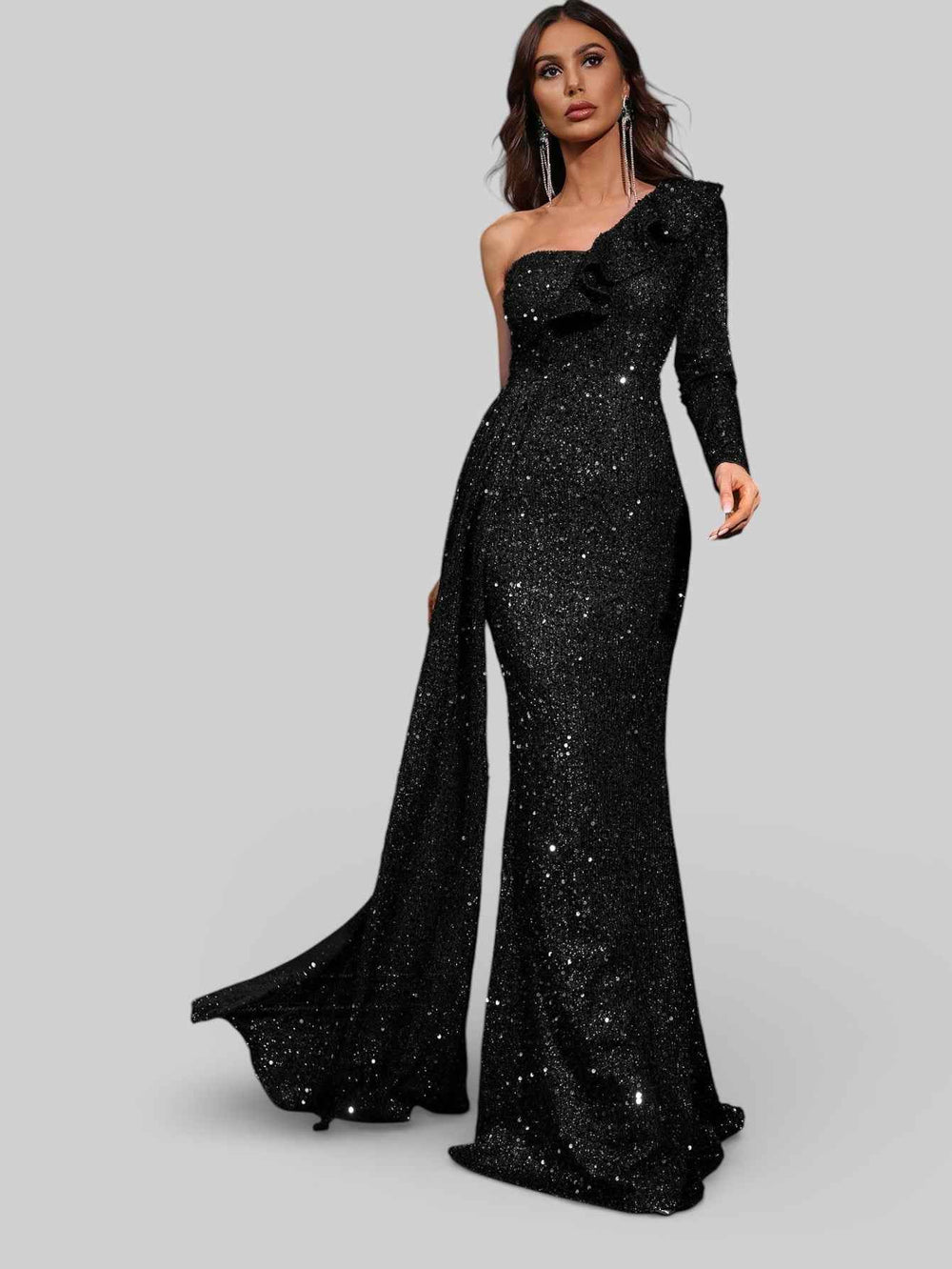 Vestido de Festa Manga Única Lantejoulas Zurique com Capa