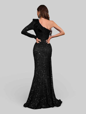 Vestido de Festa Manga Única Lantejoulas Zurique com Capa