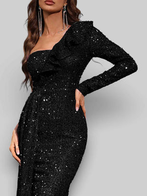 Vestido de Festa Manga Única Lantejoulas Zurique com Capa