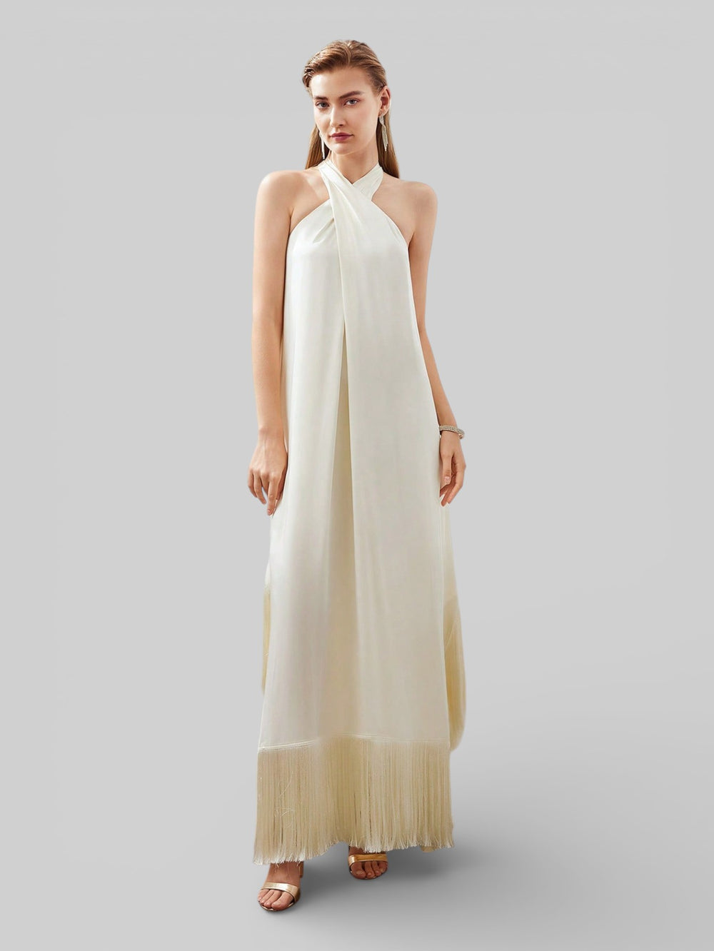 Vestido de Festa com Franjas Aurea