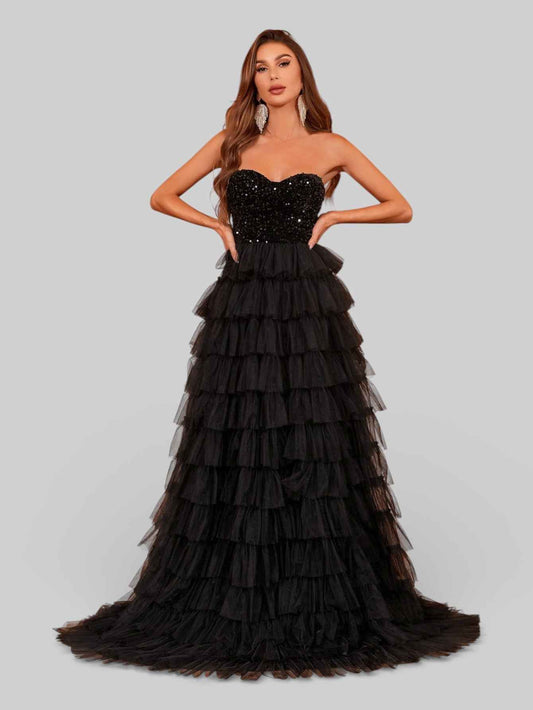 Vestido Longo de Festa em Camadas Anália