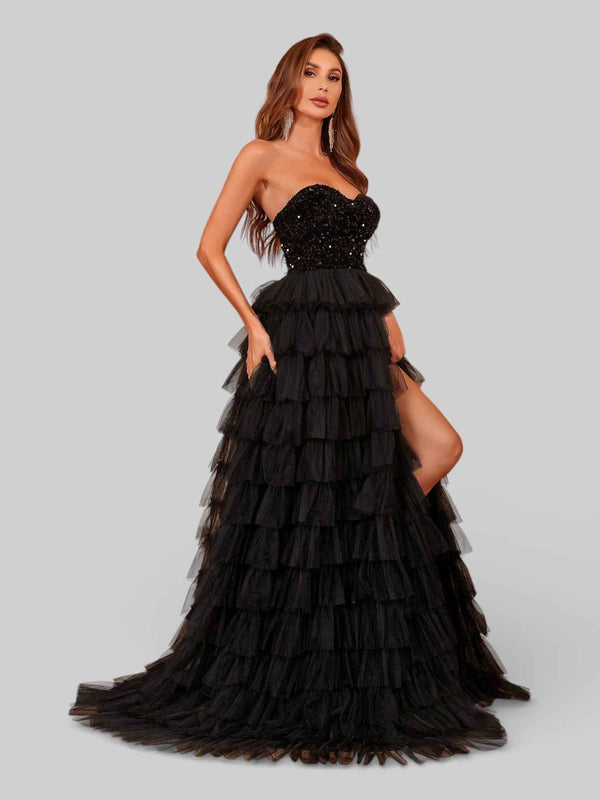 Vestido Longo de Festa em Camadas Anália