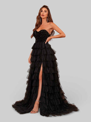 Vestido Longo de Festa em Camadas Anália