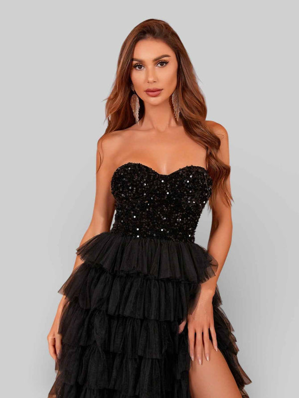 Vestido Longo de Festa em Camadas Anália