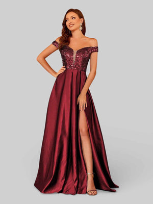 Vestido de Festa Acetinado Ombro a Ombro Lantejoulas