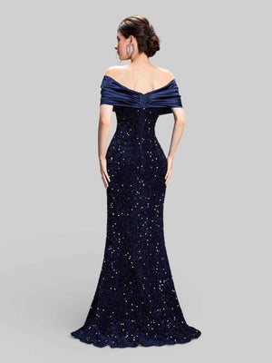 Vestido de Festa Sereia em Paetê Ombro a Ombro Luxuria