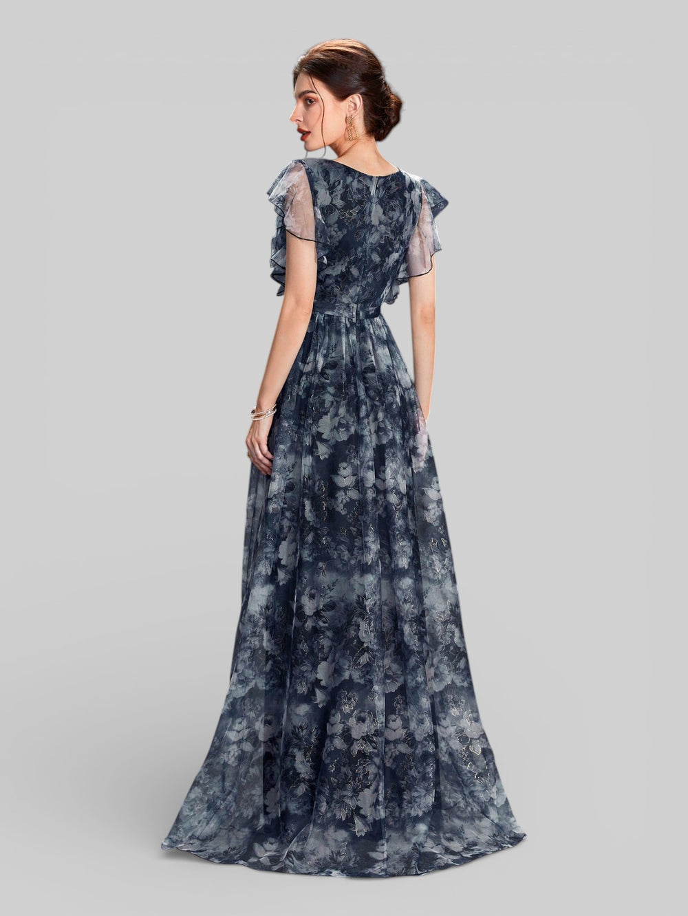 Vestido de Festa Longo Floral Babados