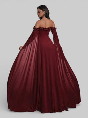 Vestido de Festa Ombro a Ombro Flowers com Capa - Aurea Dress
