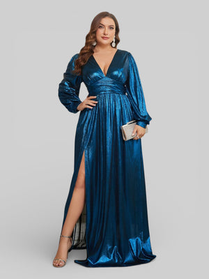 Vestido de Festa Plus Size Manga Longa Metalizado Aurea - Aurea Dress