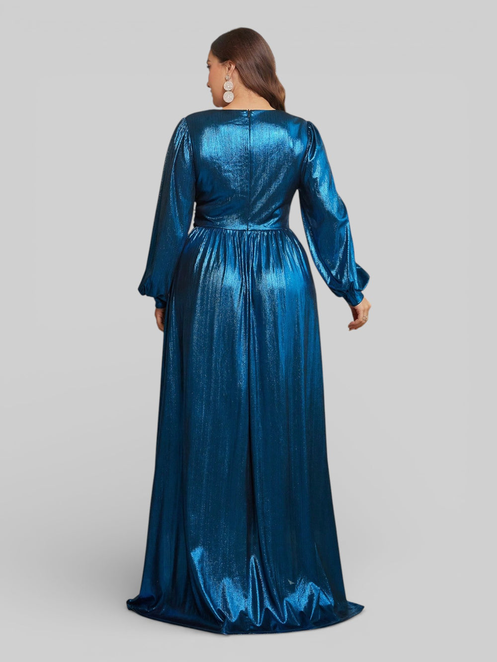 Vestido de Festa Plus Size Manga Longa Metalizado Aurea