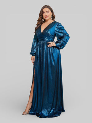 Vestido de Festa Plus Size Manga Longa Metalizado Aurea - Aurea Dress