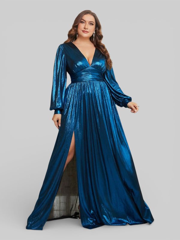 Vestido de Festa Plus Size Manga Longa Metalizado Aurea - Aurea Dress