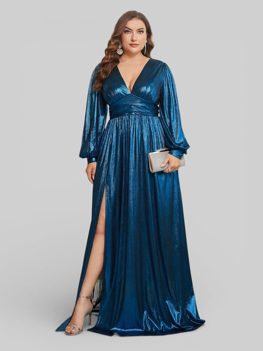 Vestido de Festa Plus Size Manga Longa Metalizado Aurea - Aurea Dress