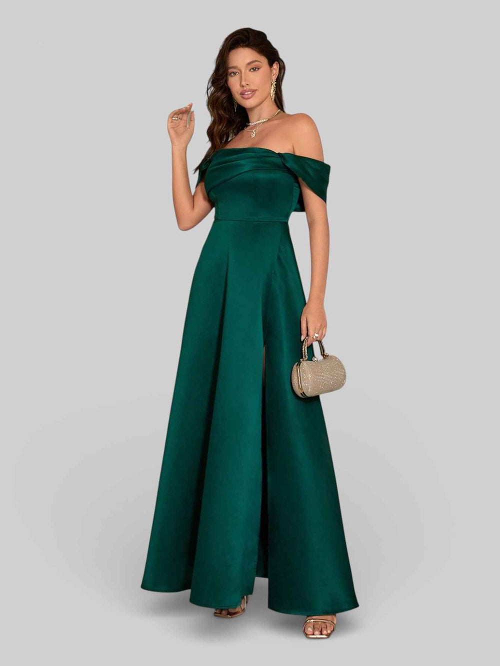 Vestido de Festa Ombro a Ombro com Fenda Vilella