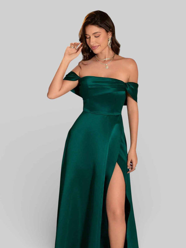 Vestido de Festa Ombro a Ombro com Fenda Vilella