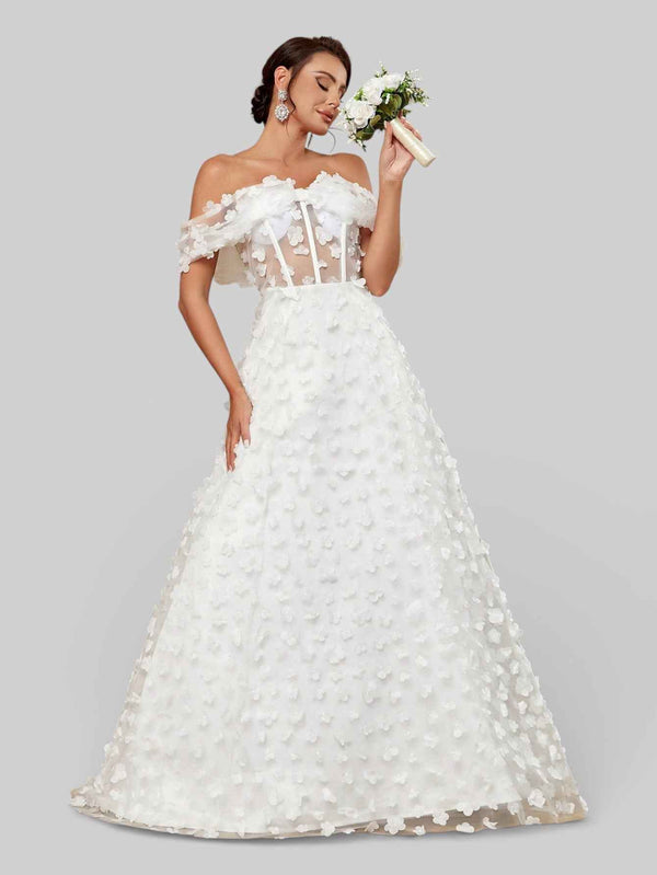 Vestido de Noiva com Apliques Ombro a Ombro Aurea