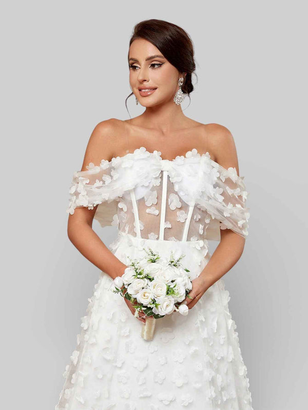 Vestido de Noiva com Apliques Ombro a Ombro Aurea