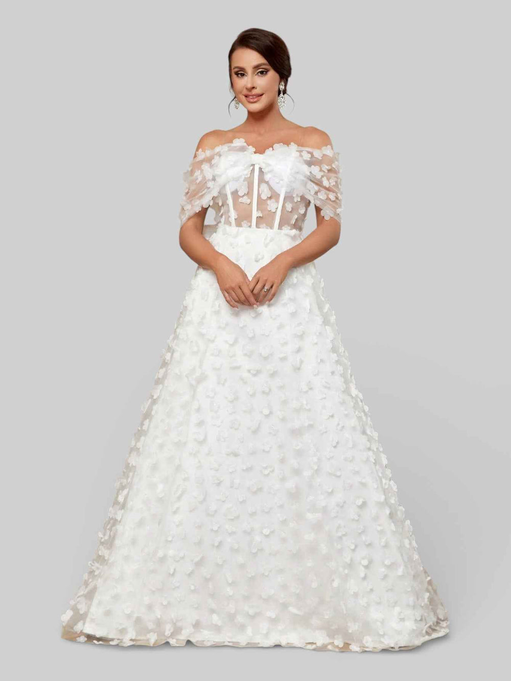 Vestido de Noiva com Apliques Ombro a Ombro Aurea