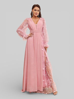 Vestido Longo de Festa Manga Longa com Bordado Tulum - Aurea Dress