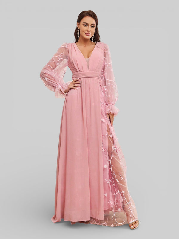 Vestido Longo de Festa Manga Longa com Bordado Tulum - Aurea Dress