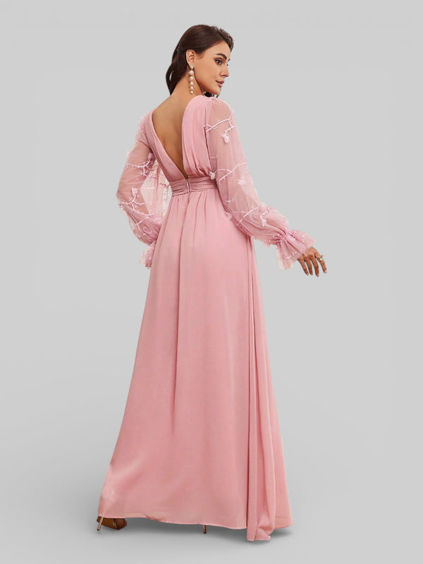 Vestido Longo de Festa Manga Longa com Bordado Tulum - Aurea Dress