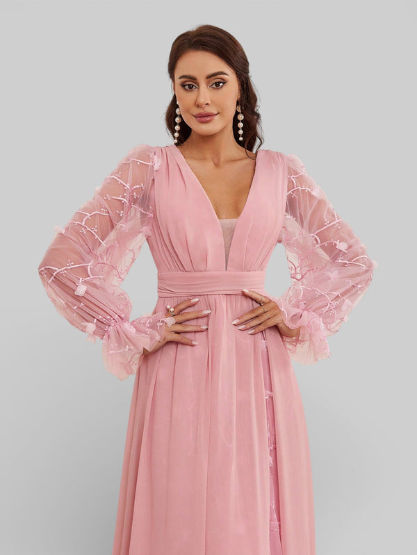 Vestido Longo de Festa Manga Longa com Bordado Tulum - Aurea Dress