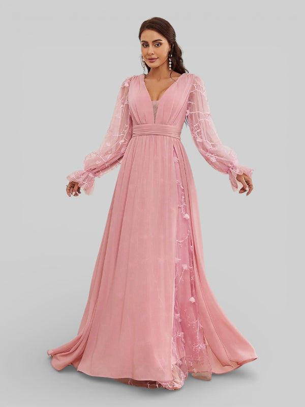 Vestido Longo de Festa Manga Longa com Bordado Tulum - Aurea Dress