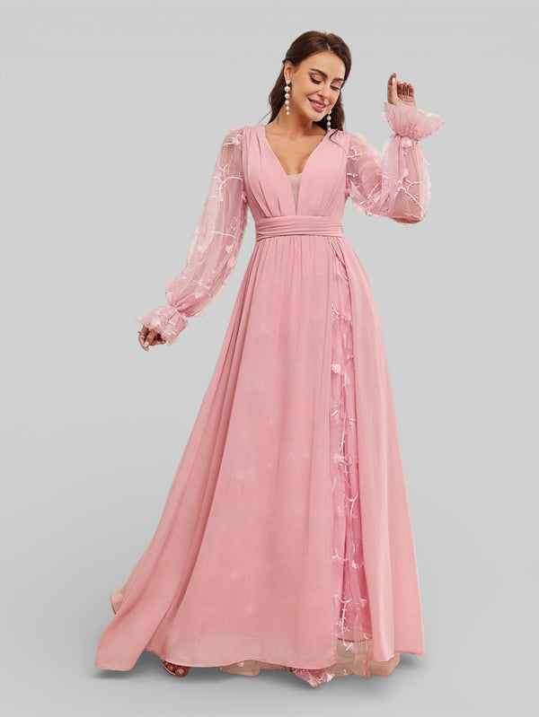 Vestido Longo de Festa Manga Longa com Bordado Tulum - Aurea Dress