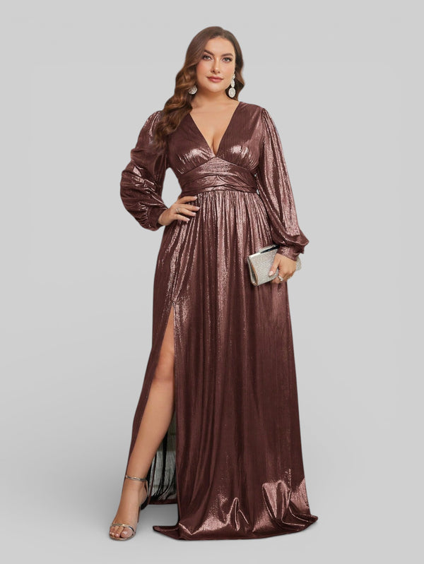 Vestido de Festa Plus Size Manga Longa Metalizado Aurea - Aurea Dress
