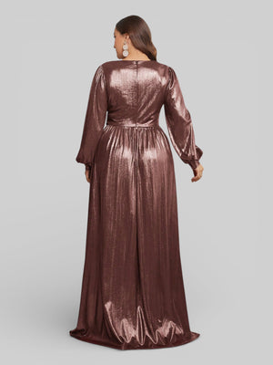 Vestido de Festa Plus Size Manga Longa Metalizado Aurea - Aurea Dress