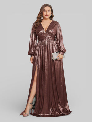 Vestido de Festa Plus Size Manga Longa Metalizado Aurea - Aurea Dress