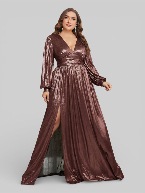 Vestido de Festa Plus Size Manga Longa Metalizado Aurea - Aurea Dress