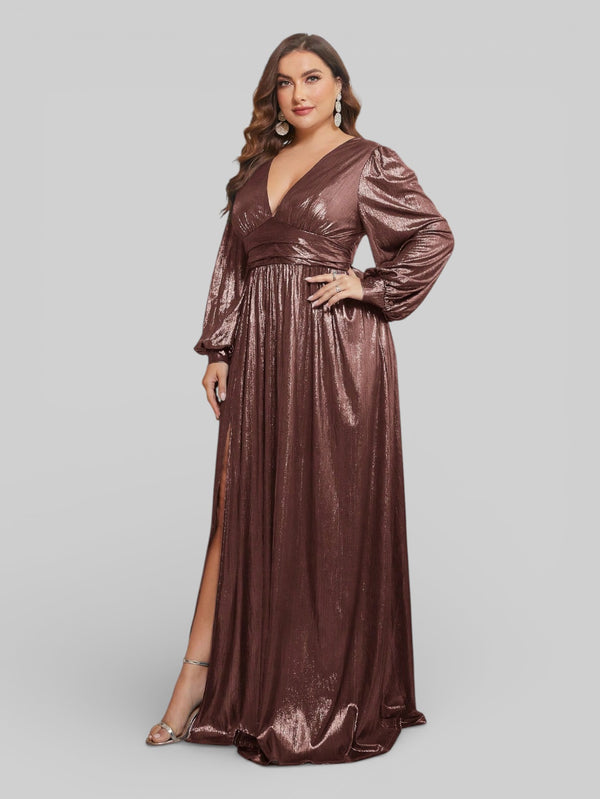 Vestido de Festa Plus Size Manga Longa Metalizado Aurea - Aurea Dress