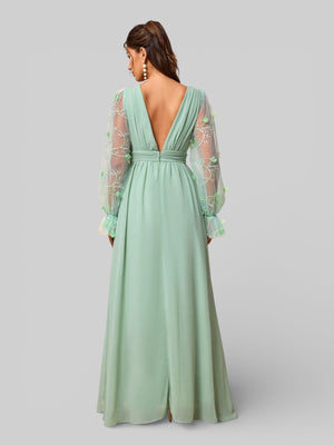 Vestido Longo de Festa Manga Longa com Bordado Tulum - Aurea Dress