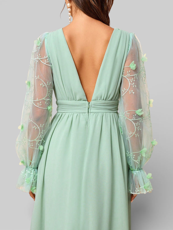 Vestido Longo de Festa Manga Longa com Bordado Tulum - Aurea Dress