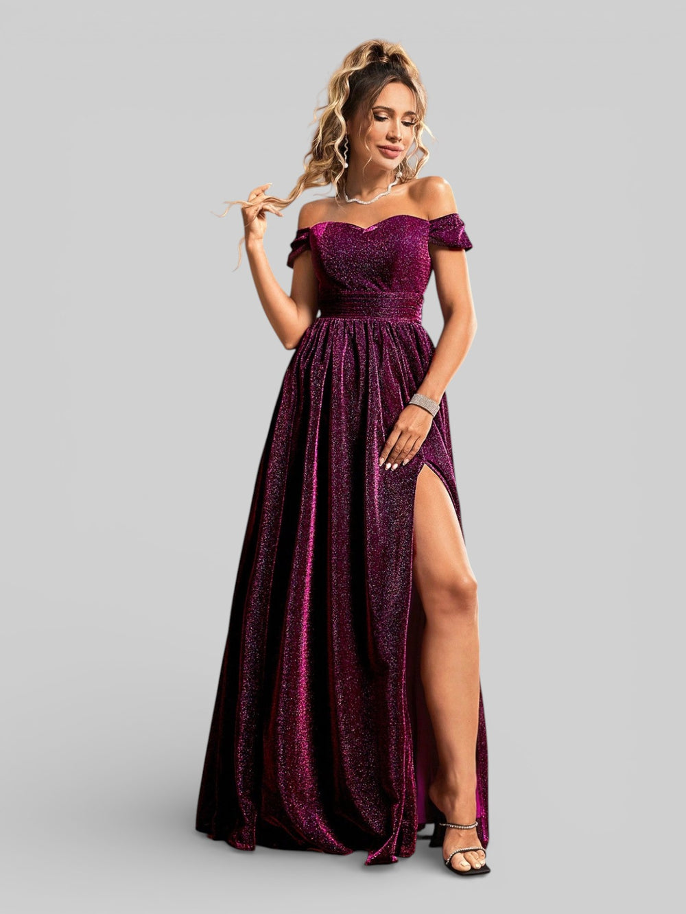 Vestido de Festa Ombro a Ombro Lurex Metalizado - Aurea Dress