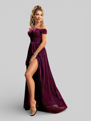 Vestido de Festa Ombro a Ombro Lurex Metalizado - Aurea Dress